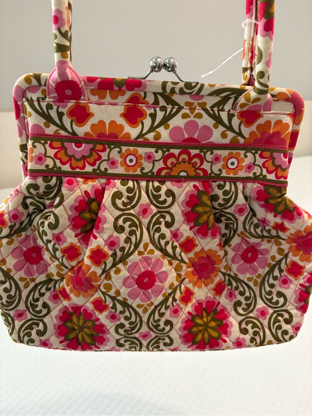 Vera Bradley Alice Kisslock Satchel Bag Folkloric Floral Quilted Retired EUC - Picture 4 of 17